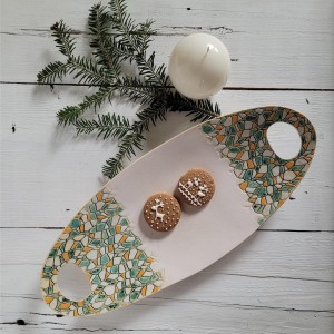 CERAMICZNA PATERA OWALNA Z MOTYWEM MOZAIKI